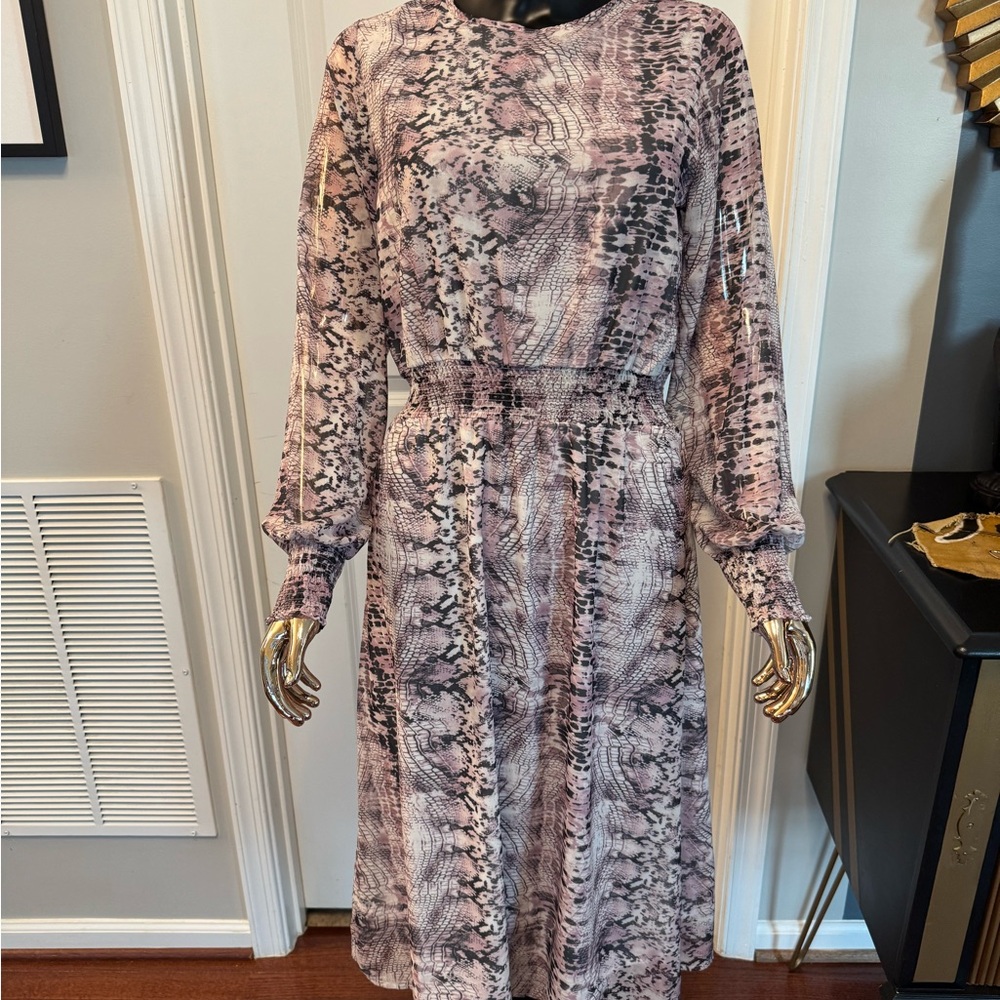 Reserved Abstract Pink and Black Long Sleeve Dress